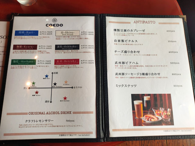 アートカフェエレバートのメニュー